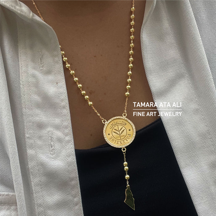 Gold Palestine Rosary Necklace