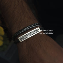 Load image into Gallery viewer, Silver Engraved Leather Bracelet