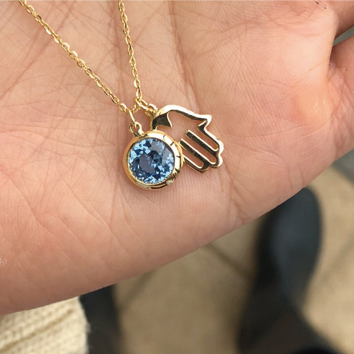 Gold Hand Necklace Stone