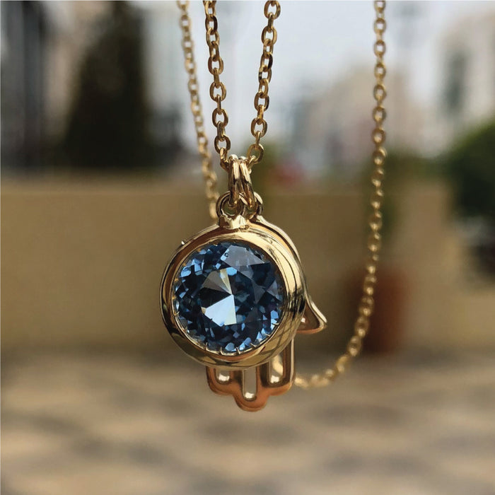 Gold Hand Necklace Stone