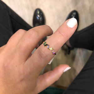 Gold Thin Mixed Stones Ring