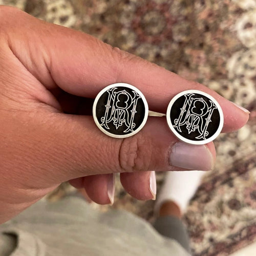 Silver Initials Cufflinks Black Surface