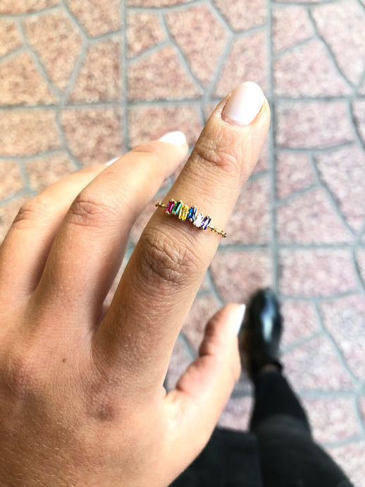 Gold Chain Mixed Stones Ring