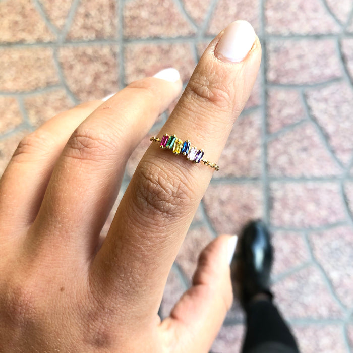 Gold Chain Mixed Stones Ring